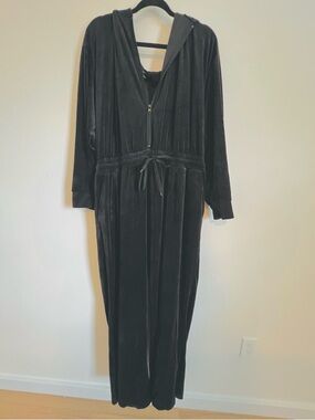 Forever 21 Black Hooded Velour Jumpsuit